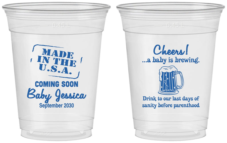 Custom Baby Shower 16 oz Soft Sided Clear Cups - Made In The Usa | 90079
