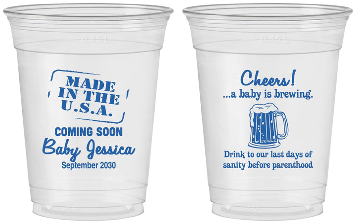 Custom Baby Shower 16 oz Soft Sided Clear Cups - Made In The Usa | 90079