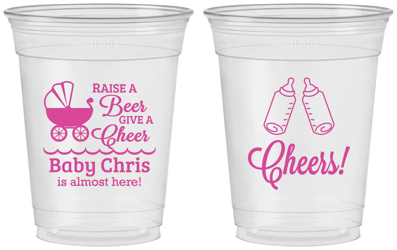 Custom Baby Shower 16 oz Soft Sided Clear Cups - Raise A Beer | 90081