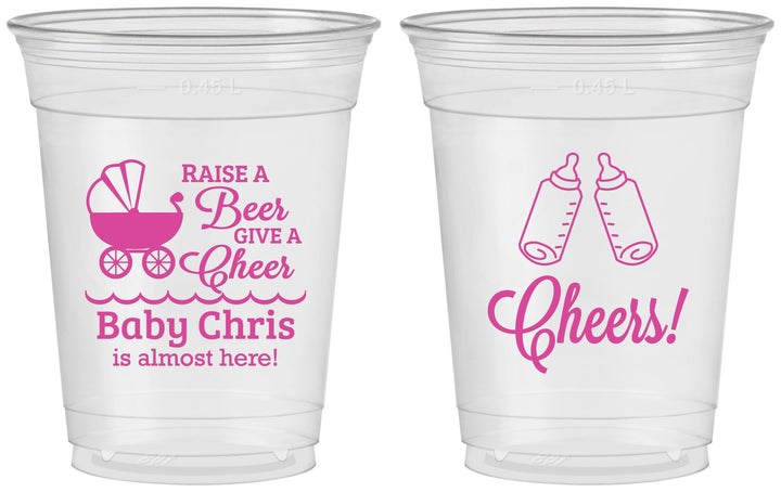 Custom Baby Shower 16 oz Soft Sided Clear Cups - Raise A Beer | 90081