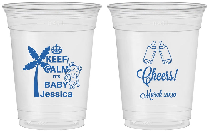 Custom Baby Shower 16 oz Soft Sided Clear Cups - Baby Monkey | 90082