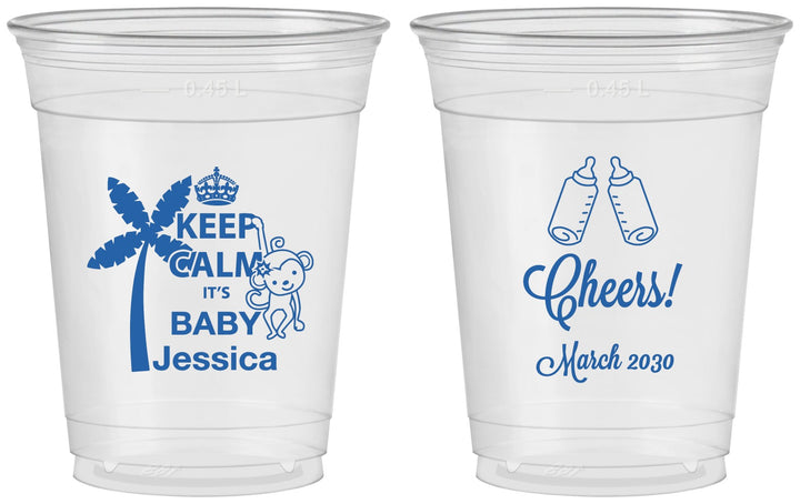 Custom Baby Shower 16 oz Soft Sided Clear Cups - Baby Monkey | 90082