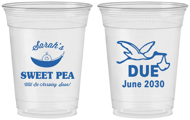 Custom Baby Shower 16 oz Soft Sided Clear Cups - Sweat Pea Stork | 90084