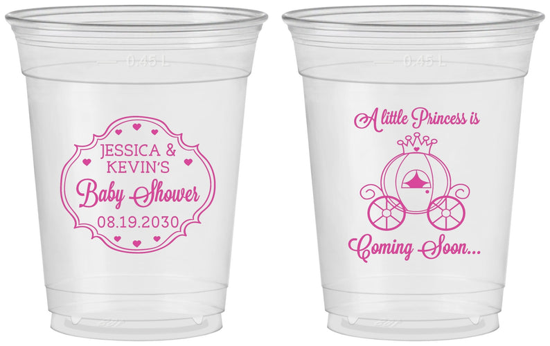 Custom Baby Shower 16 oz Soft Sided Clear Cups - Princess Coming Soon | 90085