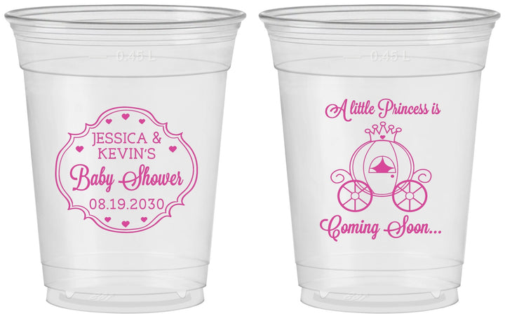 Custom Baby Shower 16 oz Soft Sided Clear Cups - Princess Coming Soon | 90085