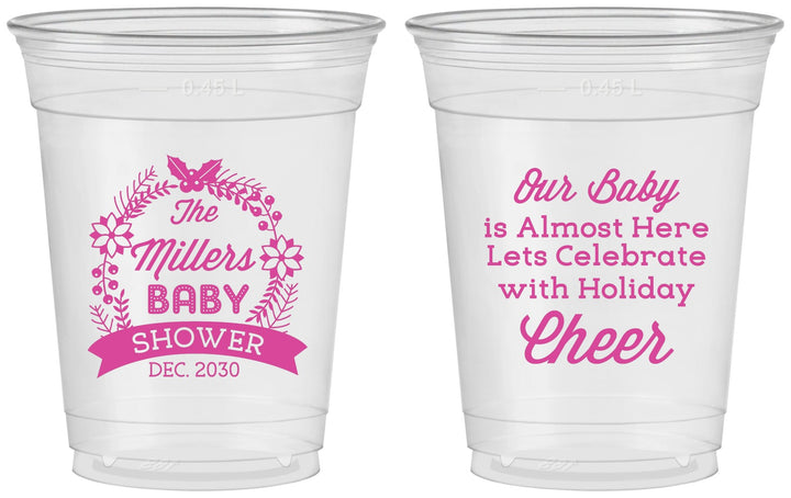 Custom Baby Shower 16 oz Soft Sided Clear Cups - Holiday | 90086