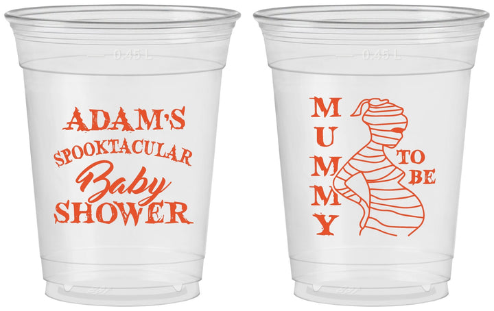 Custom Baby Shower 16 oz Soft Sided Clear Cups - Mummy To Be Halloween | 90087