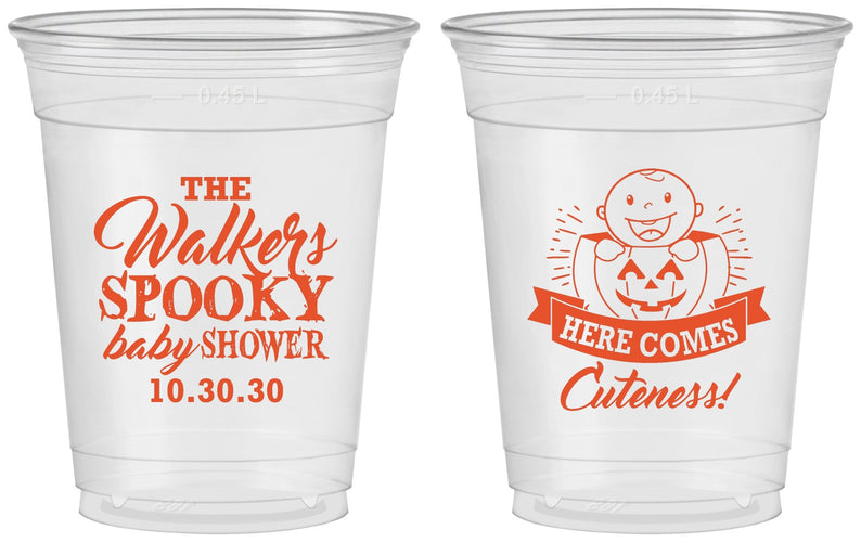 Custom Baby Shower 16 oz Soft Sided Clear Cups - Cuteness Halloween | 90089