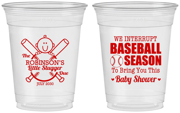 Custom Baby Shower 16 oz Soft Sided Clear Cups - Baseball | 90090