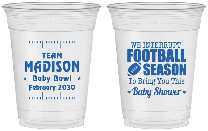 Custom Baby Shower 16 oz Soft Sided Clear Cups - Football | 90091