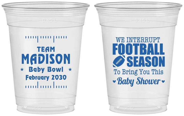 Custom Baby Shower 16 oz Soft Sided Clear Cups - Football | 90091