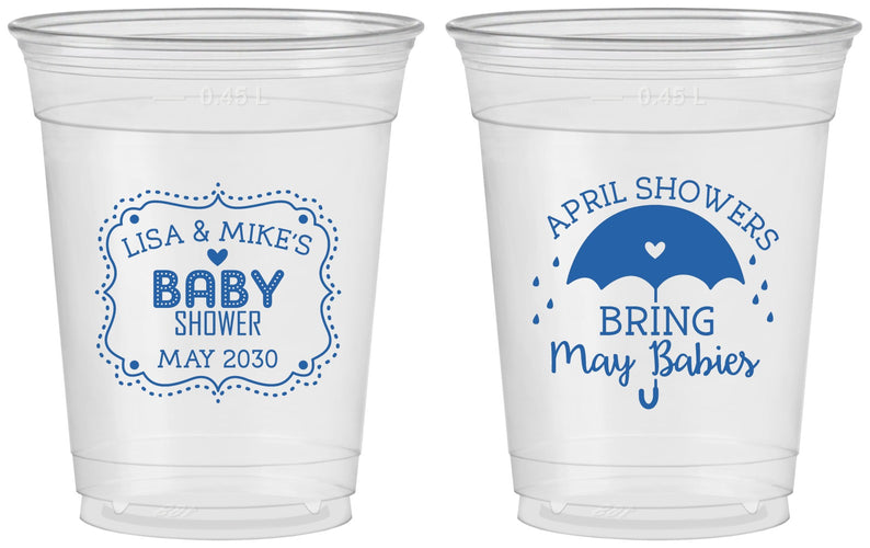 Custom Baby Shower 16 oz Soft Sided Clear Cups - April Showers May Babies | 90096