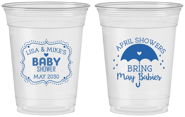 Custom Baby Shower 16 oz Soft Sided Clear Cups - April Showers May Babies | 90096