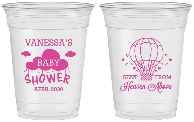 Custom Baby Shower 16 oz Soft Sided Clear Cups - Hot Air Balloon | 90097