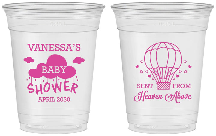 Custom Baby Shower 16 oz Soft Sided Clear Cups - Hot Air Balloon | 90097