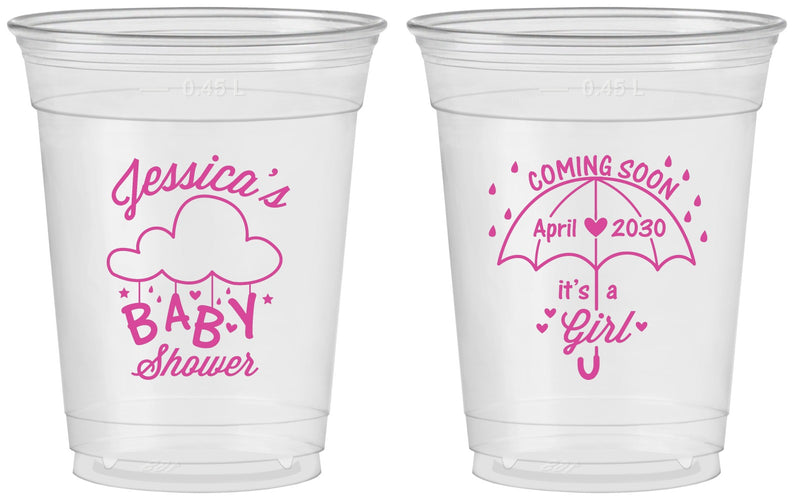 Custom Baby Shower 16 oz Soft Sided Clear Cups - April Showers May Babies | 90099
