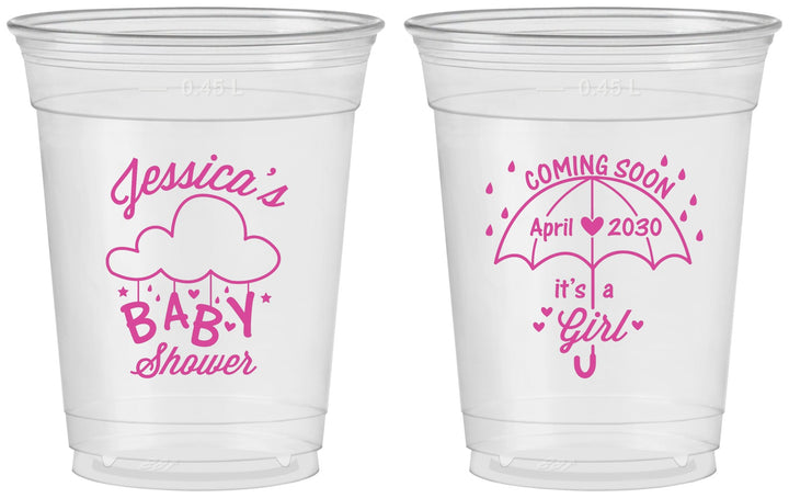Custom Baby Shower 16 oz Soft Sided Clear Cups - April Showers May Babies | 90099