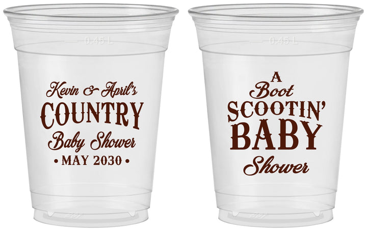 Custom Baby Shower 16 oz Soft Sided Clear Cups - Boot Scootin | 90100