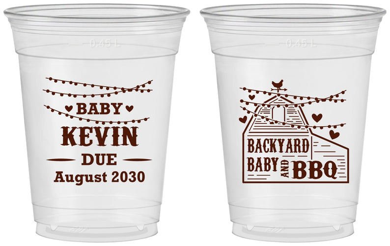 Custom Baby Shower 16 oz Soft Sided Clear Cups - Baby And Bbq | 90101