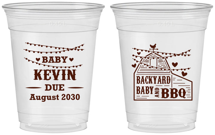 Custom Baby Shower 16 oz Soft Sided Clear Cups - Baby And Bbq | 90101