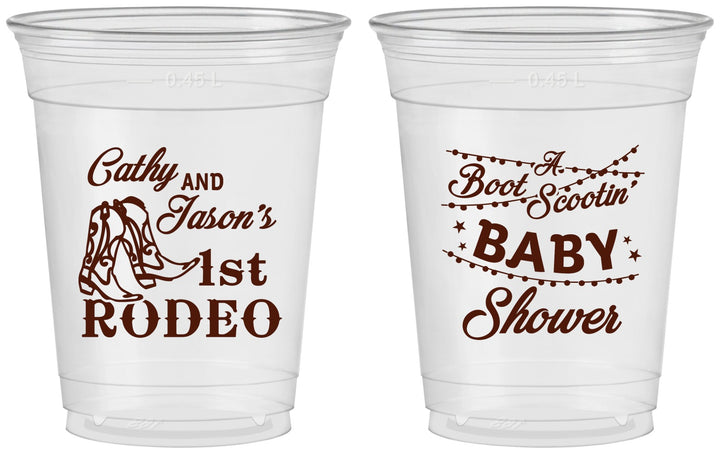 Custom Baby Shower 16 oz Soft Sided Clear Cups - Rodeo Boot Scootin | 90103