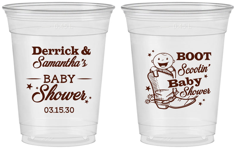 Custom Baby Shower 16 oz Soft Sided Clear Cups - Boot Scootin | 90106