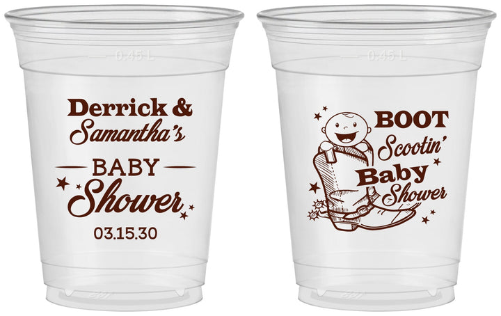 Custom Baby Shower 16 oz Soft Sided Clear Cups - Boot Scootin | 90106