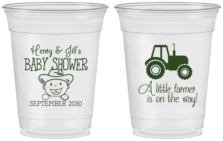 Custom Baby Shower 16 oz Soft Sided Clear Cups - Little Farmer | 90108