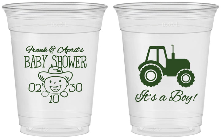 Custom Baby Shower 16 oz Soft Sided Clear Cups - Tractor | 90109