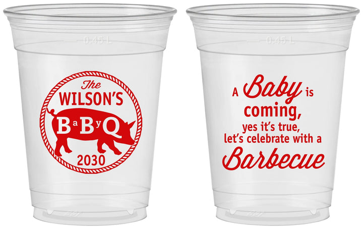 Custom Baby Shower 16 oz Soft Sided Clear Cups - Bbq | 90110