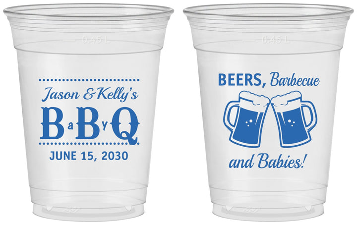 Custom Baby Shower 16 oz Soft Sided Clear Cups - Beers Bbq Babies | 90111
