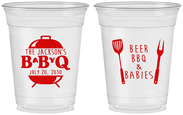Custom Baby Shower 16 oz Soft Sided Clear Cups - Beers Bbq Babies | 90112