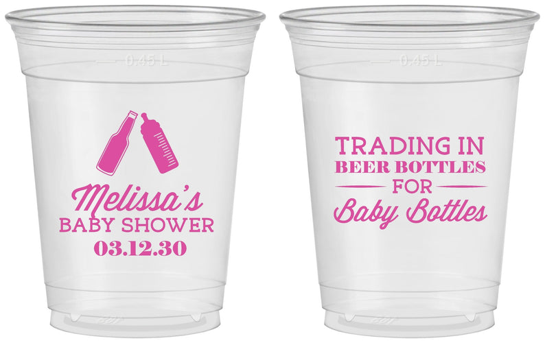 Custom Baby Shower 16 oz Soft Sided Clear Cups - Bottles | 90115