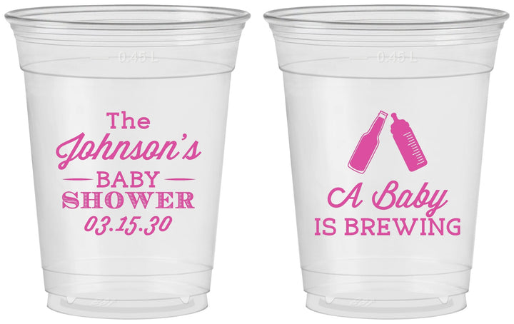Custom Baby Shower 16 oz Soft Sided Clear Cups - Baby Is Brewing | 90116