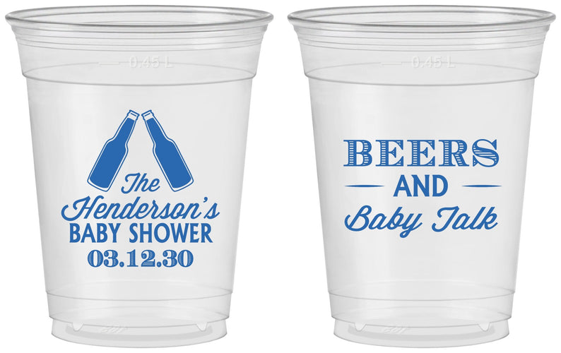 Custom Baby Shower 16 oz Soft Sided Clear Cups - Beers And Baby Talk | 90117