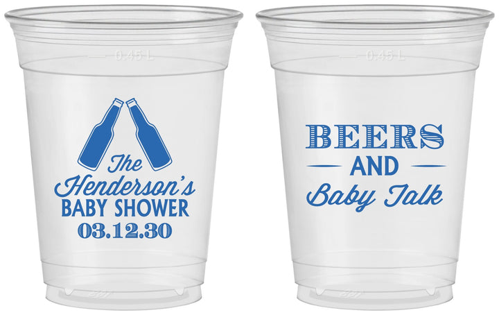 Custom Baby Shower 16 oz Soft Sided Clear Cups - Beers And Baby Talk | 90117