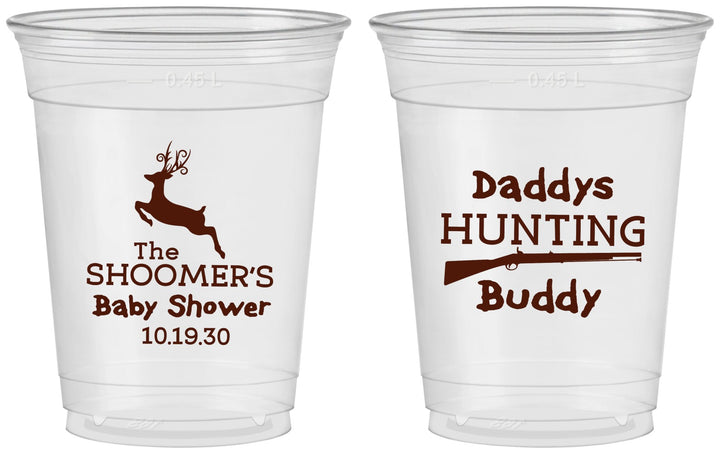 Custom Baby Shower 16 oz Soft Sided Clear Cups - Hunting Deer | 90118