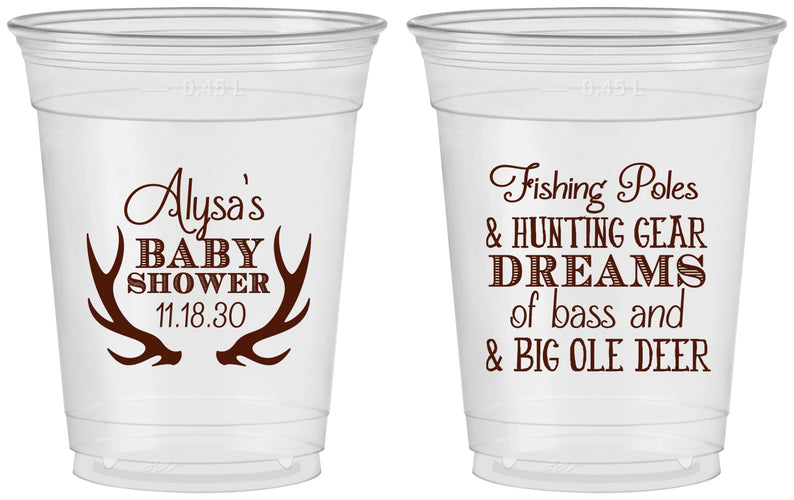Custom Baby Shower 16 oz Soft Sided Clear Cups - Bass Deer | 90120