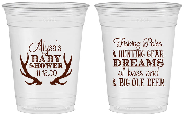 Custom Baby Shower 16 oz Soft Sided Clear Cups - Bass Deer | 90120