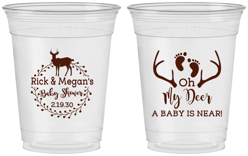 Custom Baby Shower 16 oz Soft Sided Clear Cups - Oh My Deer | 90123