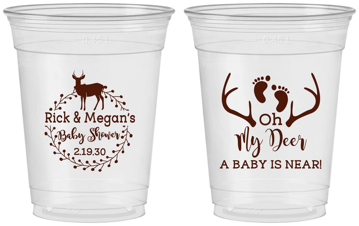 Custom Baby Shower 16 oz Soft Sided Clear Cups - Oh My Deer | 90123