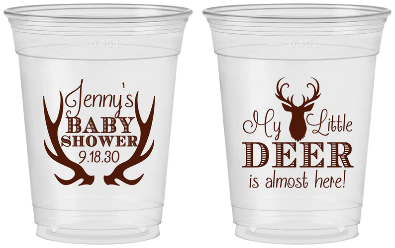 Custom Baby Shower 16 oz Soft Sided Clear Cups - My Little Deer | 90124