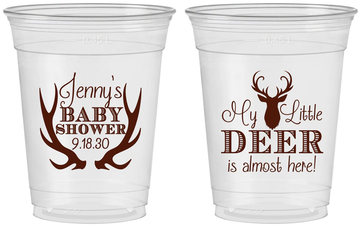 Custom Baby Shower 16 oz Soft Sided Clear Cups - My Little Deer | 90124