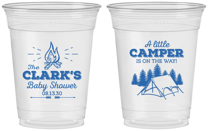 Custom Baby Shower 16 oz Soft Sided Clear Cups - Little Camper | 90129