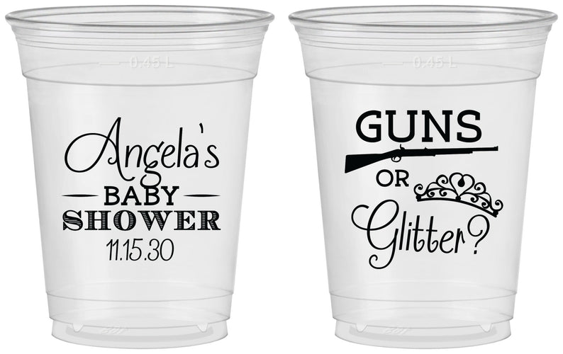 Custom Baby Shower 16 oz Soft Sided Clear Cups - Guns Or Glitter | 90130