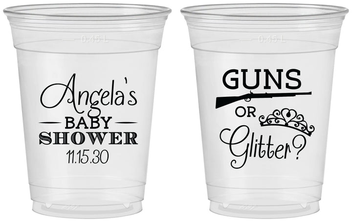 Custom Baby Shower 16 oz Soft Sided Clear Cups - Guns Or Glitter | 90130