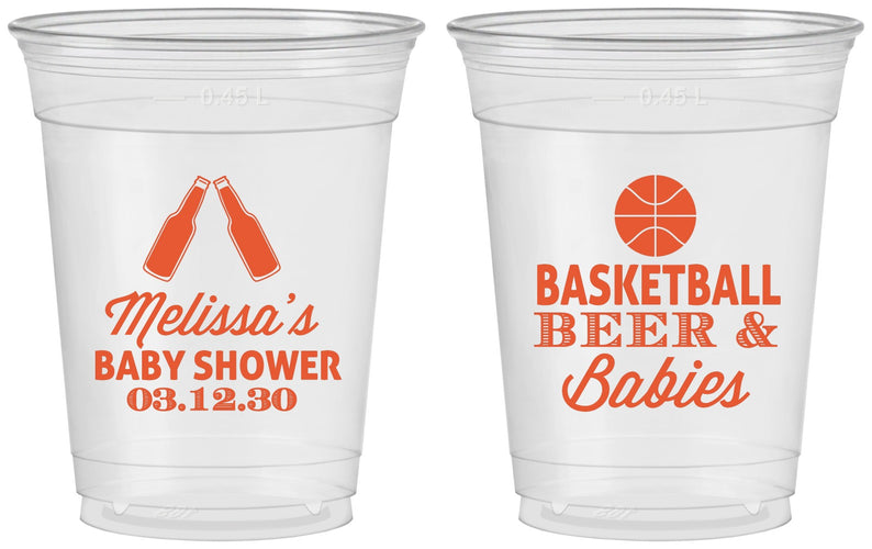 Custom Baby Shower 16 oz Soft Sided Clear Cups - Basketball Beer Babies | 90134