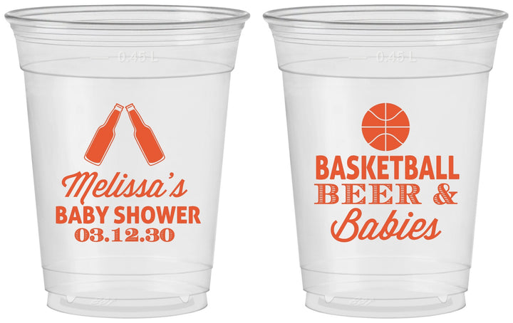Custom Baby Shower 16 oz Soft Sided Clear Cups - Basketball Beer Babies | 90134