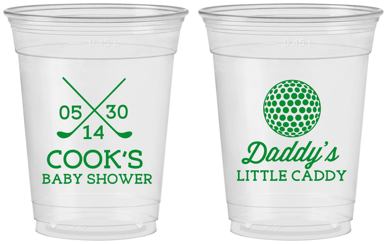 Custom Baby Shower 16 oz Soft Sided Clear Cups - Golf Little Caddy | 90135