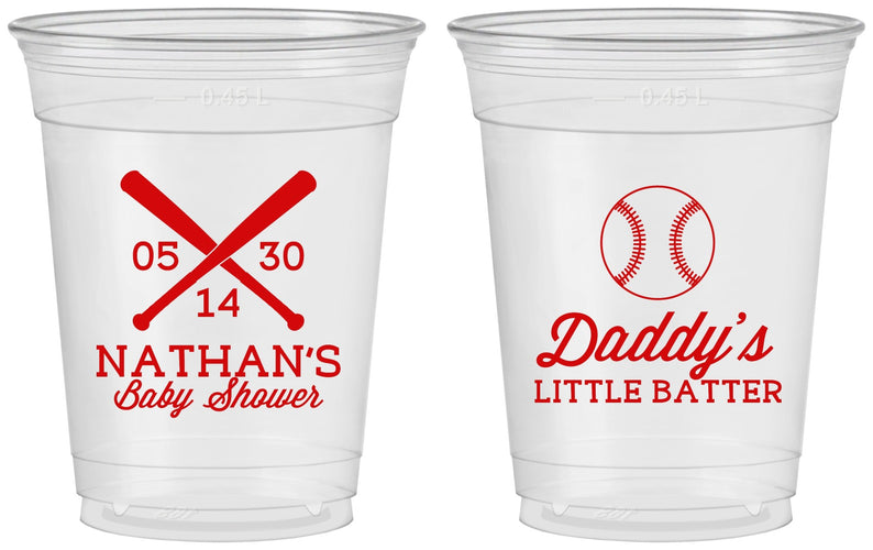 Custom Baby Shower 16 oz Soft Sided Clear Cups - Baseball Little Batter | 90136
